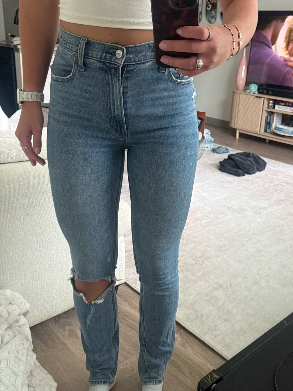 Abercrombie & Fitch Light Blue Straight-Leg Jeans with Knee Rip